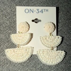 Stone Bead & Woven Raffia Drop Earrings